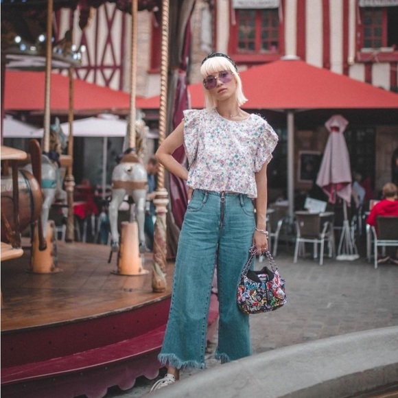 Zara Sequin Pastel Floral Ruffle Crop Top Blouse - Picture 2 of 12